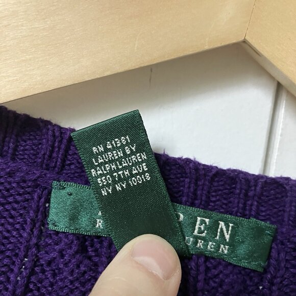 Lauren Ralph Lauren Cable Knit Sweater Womens M Purple Cotton Pullover Preppy - Picture 4 of 8